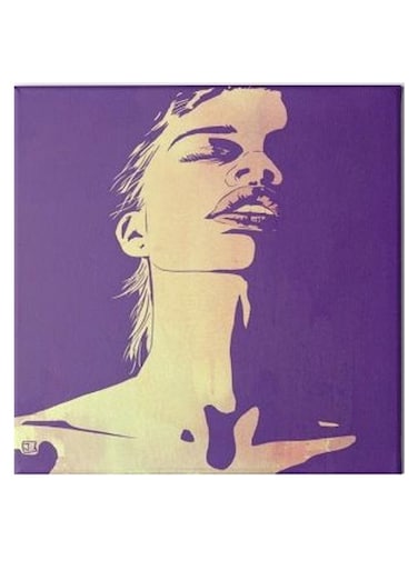 Girl Drawing Abstract Hidden Frame Canvas Wall Painting Beige/Blue 50 x 50cm