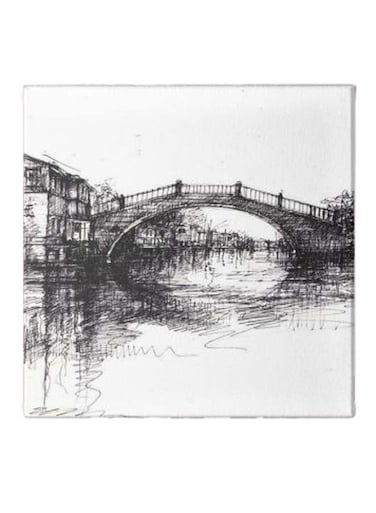 Bridge Pattern Hidden Frame Canvas Wall Painting Black/White/Grey 50 x 50cm