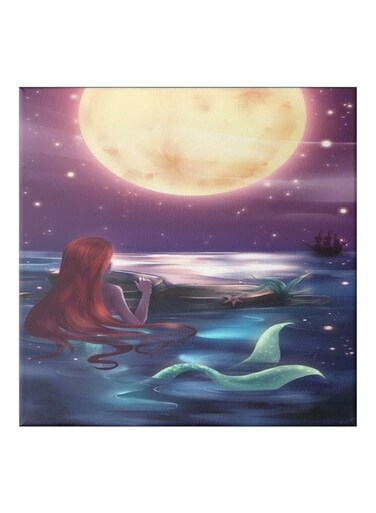 Sea ??Princess Themed Canvas Painting With Frame Blue/Purple/Beige 50x50cm