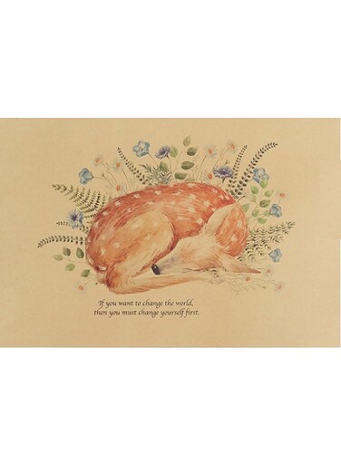 Deer In Garden Decorative Poster Beige/Brown/Green 51x36cm