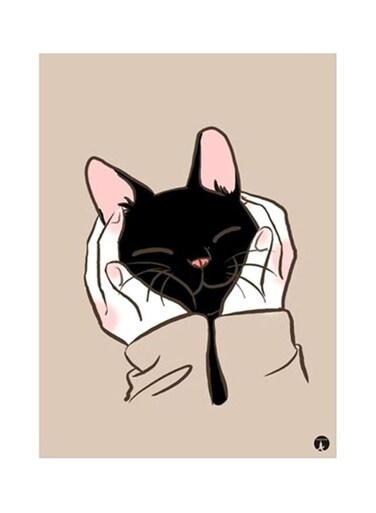 Cat Themed Metal Plate Poster Beige/Black/White 15x20cm