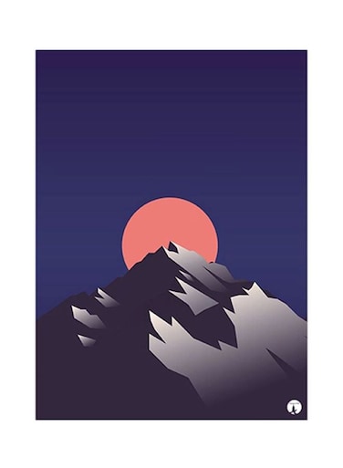 Mountain Themed Metal Plate Poster Blue/Grey/Orange 15x20centimeter