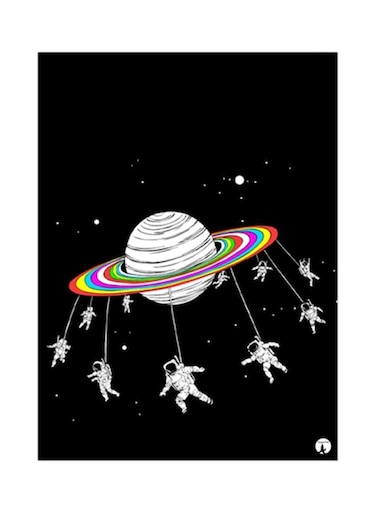 Planet Metal Plate Poster Black/White/Pink 15x20cm