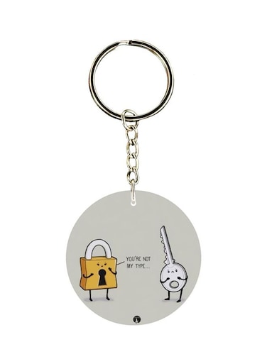 Double Side Lock And Key Printed Keychain