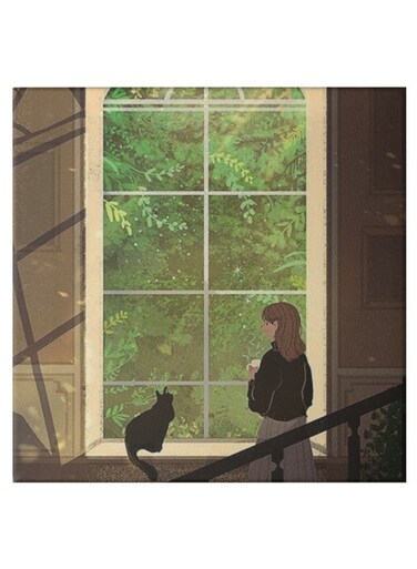 Girl And Cat Animation Pattern Hidden Frame Canvas Wall Painting Multicolour 50 x 50cm