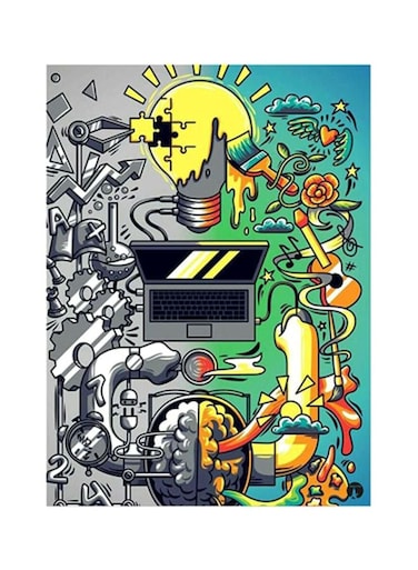 Right And Left Brain Metal Plate Poster Multicolour 15x20cm