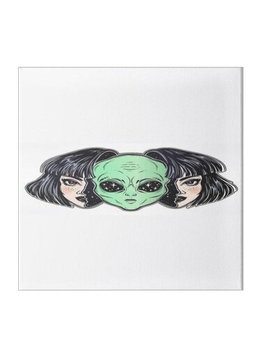Girl And Space Themed Canvas Painting With Frame White/Black/Green 50x50cm
