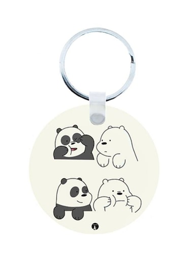 Panda And Bear Printed Wooden Keychain