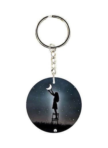 Girl And The Moon Printed Keychain