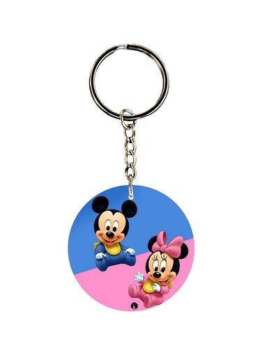 Double Sided Mickey And Minnie Printed Keychain