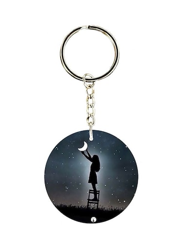 Girl And The Moon Printed Keychain
