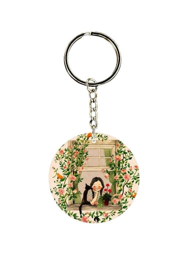 Double Sided Child And Cat Printed Keychain