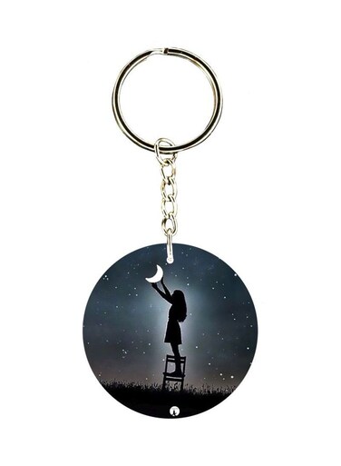 Girl And The Moon Printed Keychain