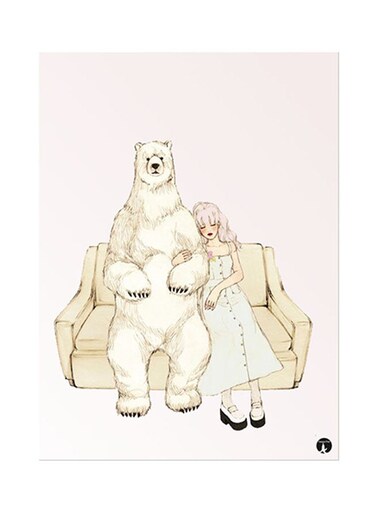 Girl And A Bear Metal Plate Poster White/Beige 15 x 20cm
