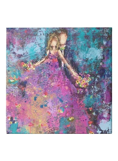 Groom And Bride Stained With Color Themed Canvas Wall Painting With Hidden Frame Blue/Purple/Beige 50x50cm