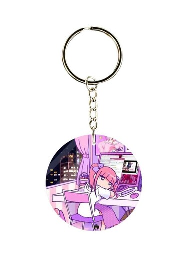 Anime Girl Printed Plastic Keychain