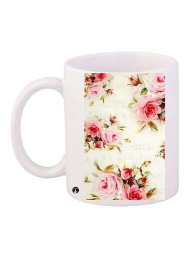 Flowers Printed Coffee Mug White/Yellow/Pink 11ounce