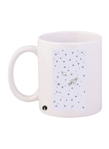 Space Printed Coffee Mug White/Black/Yellow