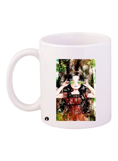 Cartoon Girl Printed Coffee Mug White/Beige/Brown