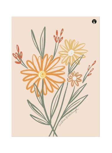 Floral Themed Decorative Metallic Plate Beige/Green/Orange 20x15cm