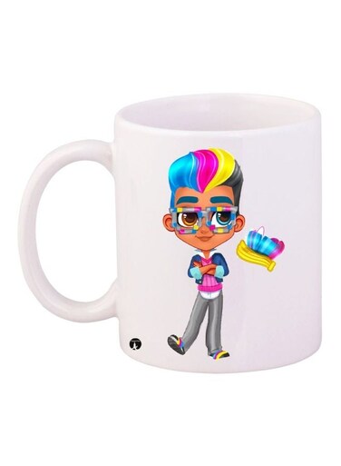 Cartoon Printed Coffee Mug White/Yellow/Blue 11ounce