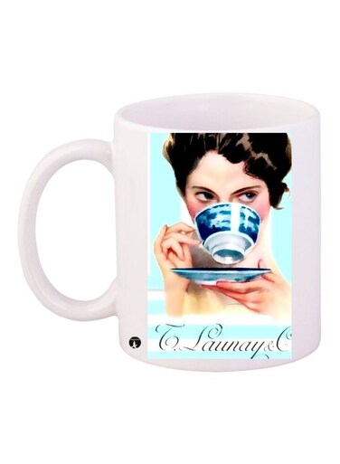 Cartoon Printed Coffee Mug White/Beige/Blue 11ounce