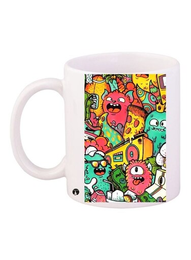 Cartoon Printed Coffee Mug White/Yellow/Pink 11ounce
