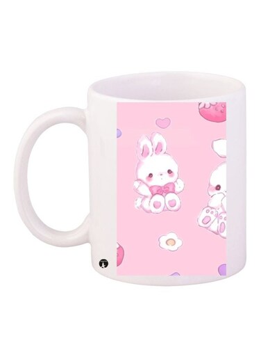 Teddy Bear Printed Coffee Mug White/Pink/Purple 11ounce