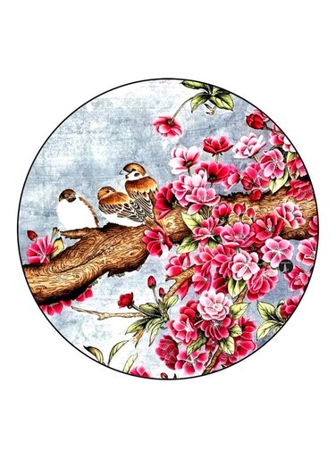 Flower And Birds Printed Fridge Magnet Pink/Grey/Brown 5.5cm
