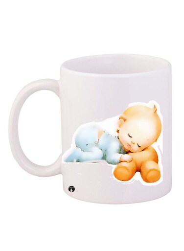 Baby Printed Ceramic Coffee Mug White/Blue/Yellow 11ounce