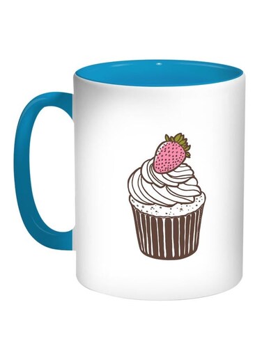 Cakes Printed Coffee Mug Blue/White/Brown 11ounce