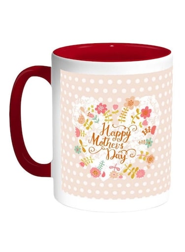 Happy Mother's Day Printed Coffee Mug White/Red/Beige 325ml
