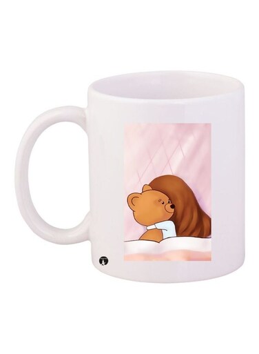Bear Printed Ceramic Coffee Mug White/Pink/Brown 11ounce