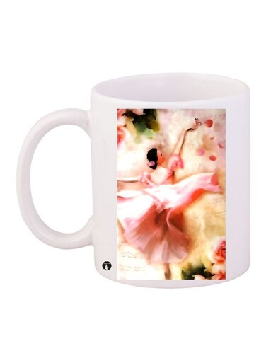 Cartoon Printed Coffee Mug White/Pink/Beige 11ounce
