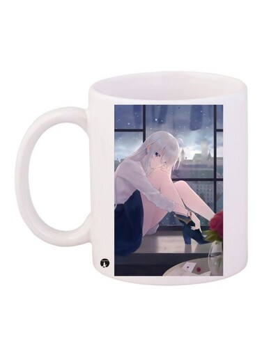 Anime Girl Printed Coffee Mug White/Beige/Blue