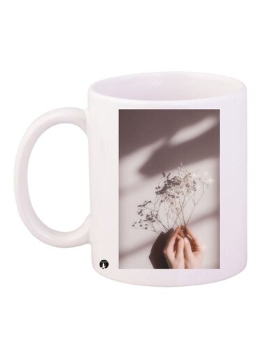 Flower Printed Coffee Mug White/Grey 11ounce