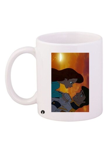 Aladdin And Jasmine Printed Coffee Mug White/Green/Brown 11ounce