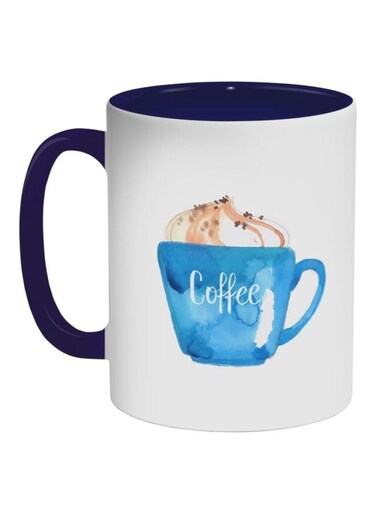 Cup Of Coffee In A Foam Printed Coffee Mug Dark Blue/White/Beige 11ounce