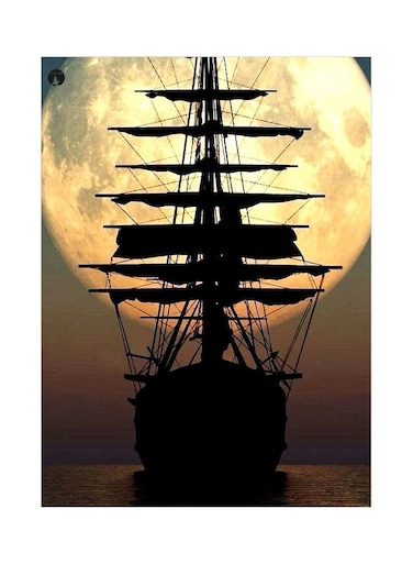 Ship Themed Decorative Metallic Plate Black/Yellow/Brown 20x15cm