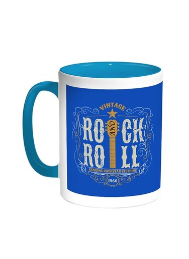 Rock And Roll Printed Coffee Mug Turquoise/White 11ounce