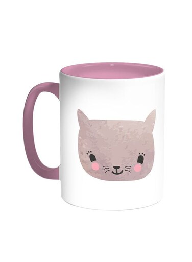 Happy Cat Printed Coffee Mug Pink/White 11ounce