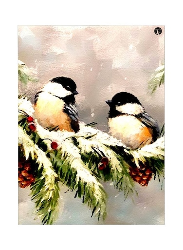 Birds Printed Metallic Plate Beige/Green/Black 20x15cm