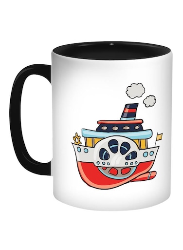 Steamship Printed Coffee Mug White/Black/Red