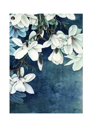Flower Themed Metallic Plate Blue/White/Green 20x15cm