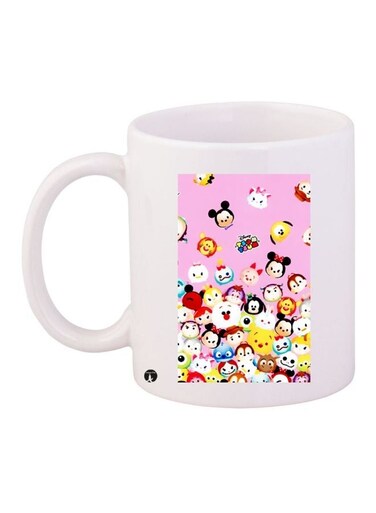 Cartoon Printed Coffee Mug White/Pink/Yellow 11ounce