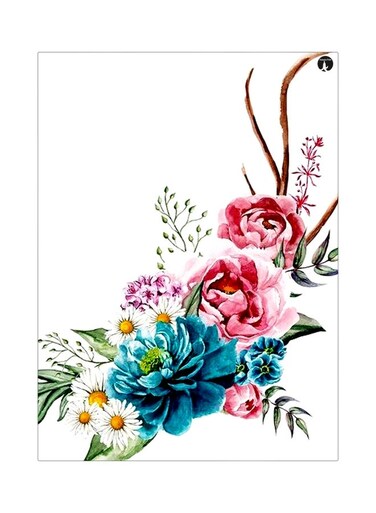 Floral Themed Metallic Plate Pink/Blue/Green 20x15cm