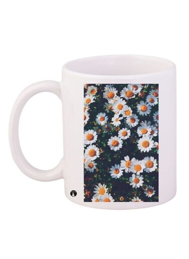 Flowers Printed Coffee Mug White/Dark Green/Yellow 11ounce