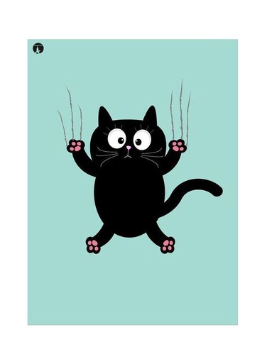 Cat Printed Metallic Plate Blue/Black/White 20x15cm