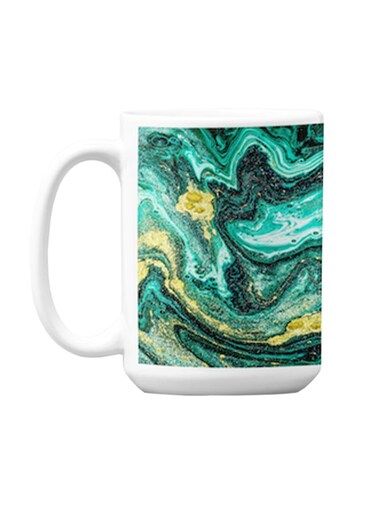 Premium Printed Ceramic Coffee Mug White/Green 350ml