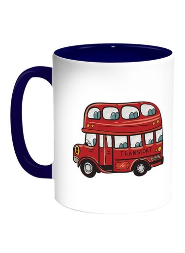 Bus With Two Roles Printed Coffee Mug White/Blue 11ounce
